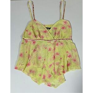 DKNY Jeans Floral Sequin Fairy Y2K Babydoll Tank Top Shirt Blouse Size 5 🧚🏼‍♀️✨
